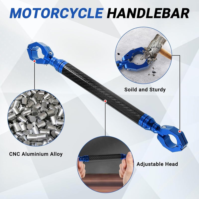 AICARS Motorcycle Handlebars Aluminum Alloy Motorcycle Cross Bar 22mm Adjustable Strength Levers Balance Handlebar Crossbar- Blue - Image 2